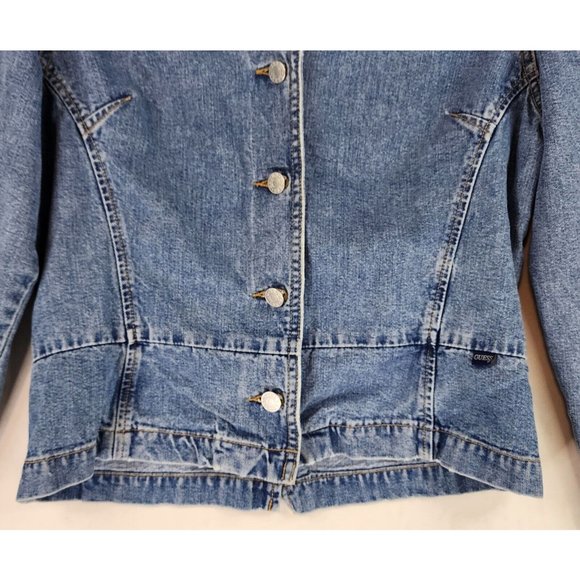 Guess Jean Jacket Womens Large Blue Denim Classiccore Casual Vintage USA - Picture 8 of 11
